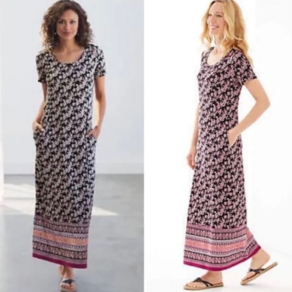 J. Jill Black and Pink Floral Maxi Dress